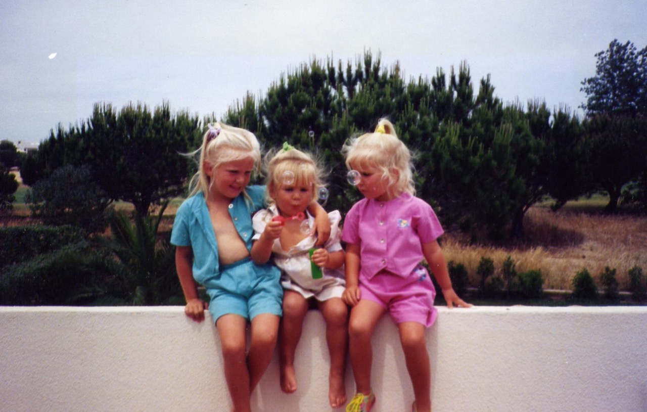 Daughters Erin, Harriet and Samanth at home near Quartteira, Portugal - 1990