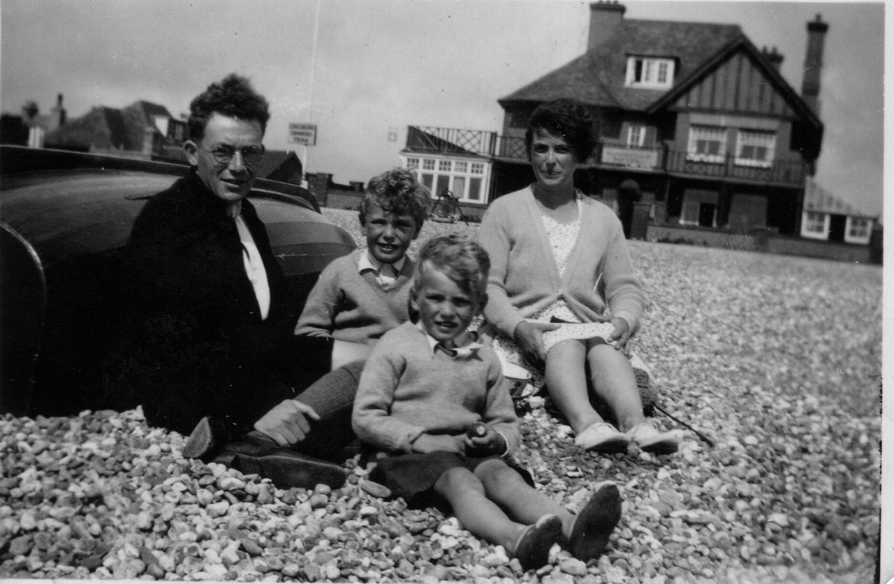 Grandparents with my father and uncle on Pevensey Beach