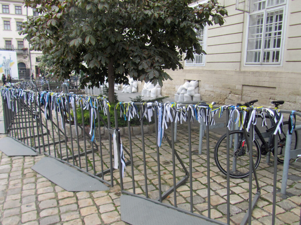 Mothers' ribbons in the name of their children imprisoned in Russia